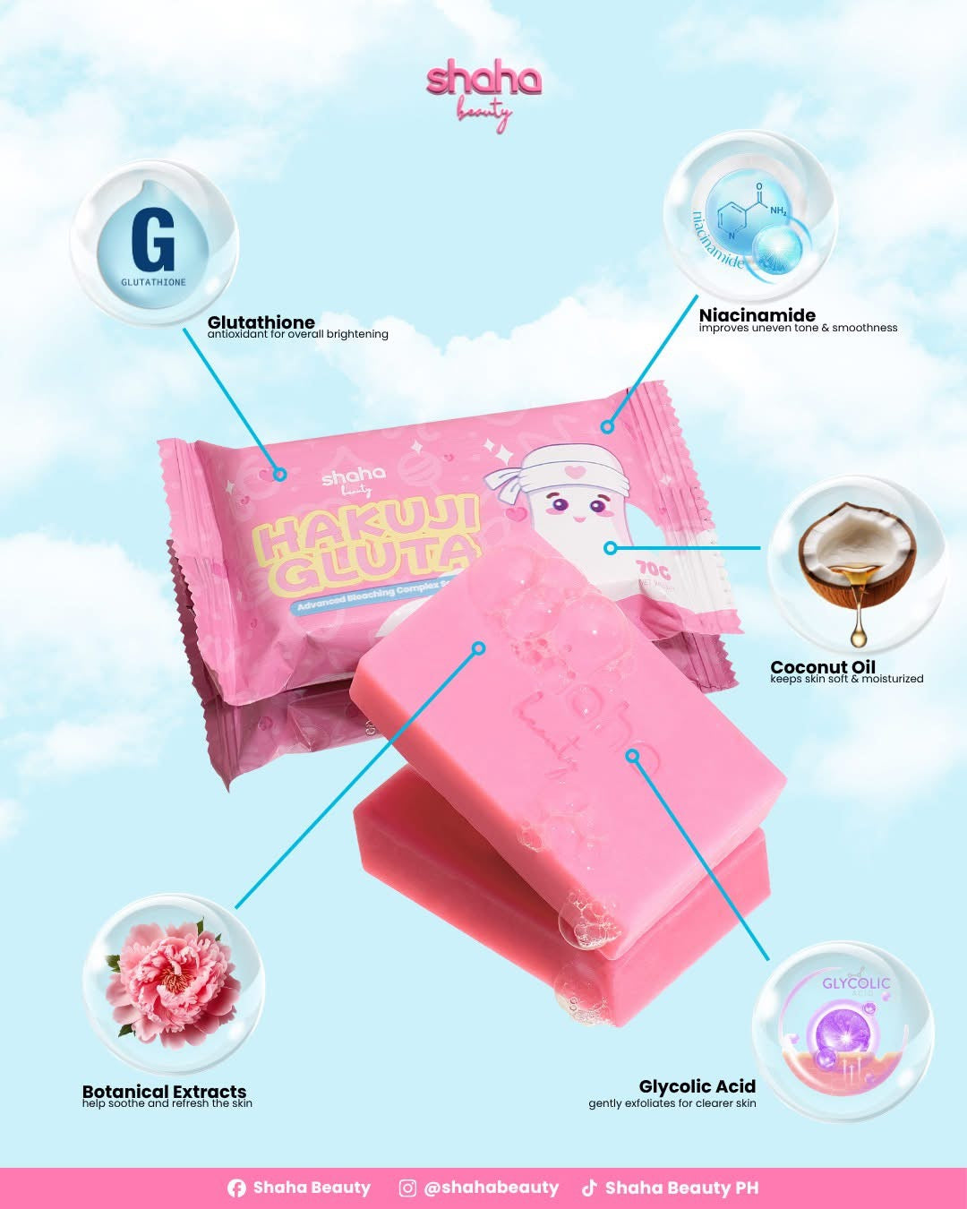 Shaha Beauty Hakuji Gluta Advanced Bleaching Complex Soap (3 x 70g)