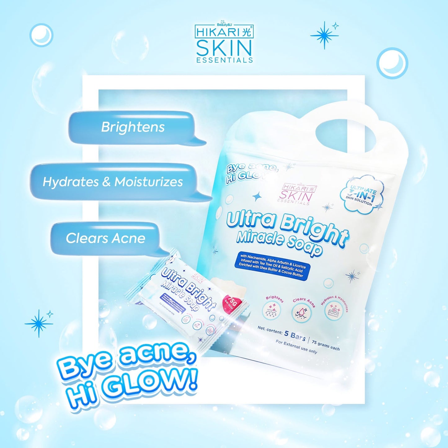Hikari Skin Ultra Bright Miracle Soap (5 x 75g)