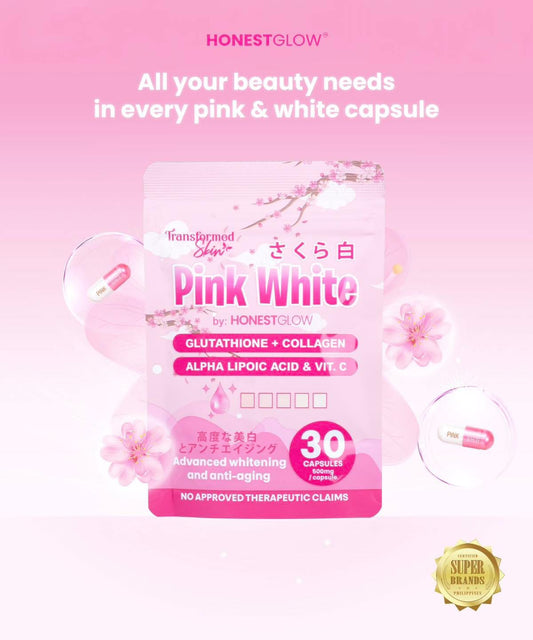 Honest Glow Pink White (Glutathione +  Collagen) by Transformed Skin 30caps
