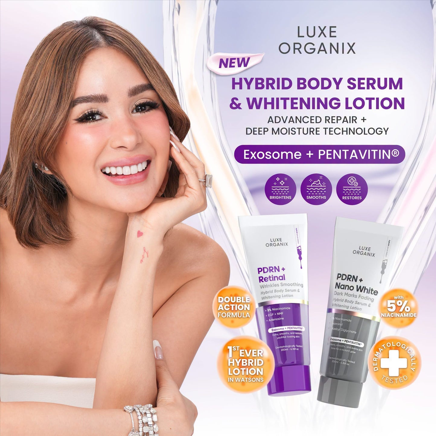 Luxe Organix PDRN + Retinal Wrinkles Smoothing Hybrid Body Serum & Whitening Lotion 200ml