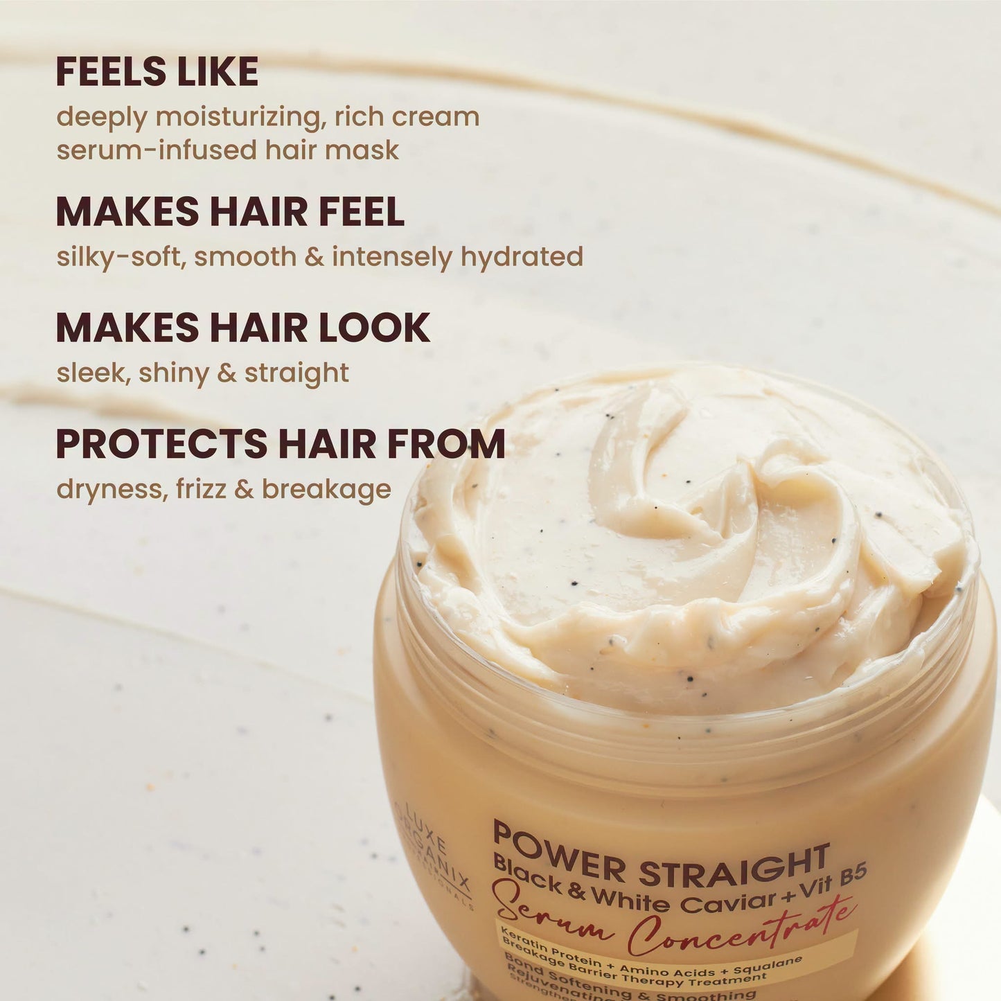 Luxe Organix Power STRAIGHT Black & White Caviar + Vitamin B5 Hair Mask 500ml