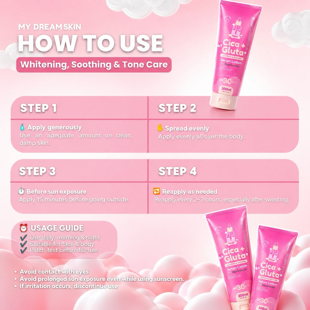 My Dream Skin Cica + Gluta Whitening Serum Lotion SPF30+ PA++++ 300ml