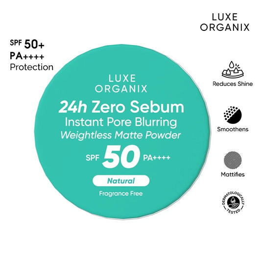 Luxe Organix 24H Zero Sebum Instant Pore Blurring Weightless Matte Powder SPF50 PA++++ Natural 15g