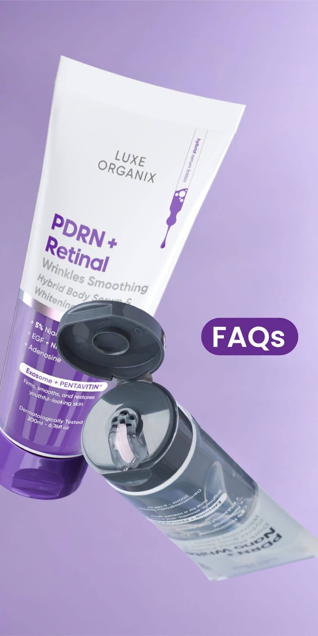 Luxe Organix PDRN + Retinal Wrinkles Smoothing Hybrid Body Serum & Whitening Lotion 200ml