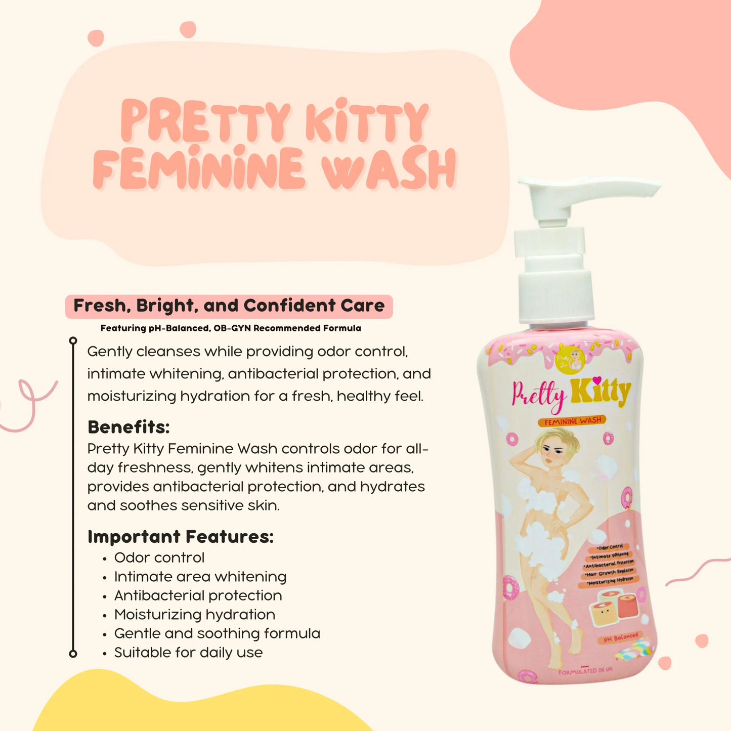 Pretty Kitty Feminine Wash by Pretty Jin - pH Balanced, Odor Control, Hydrating Care for Intimate Areas 100ml
