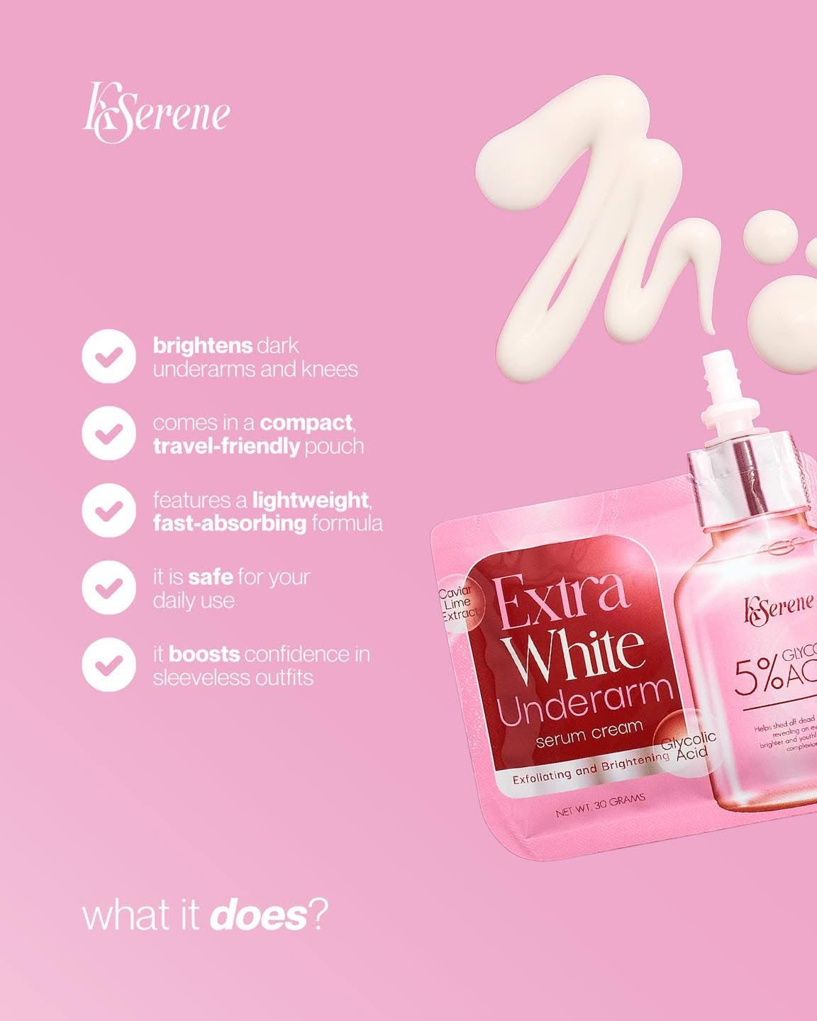 KSerene Extra White Underarm Serum Cream with 5% Glycolic Acid 30g