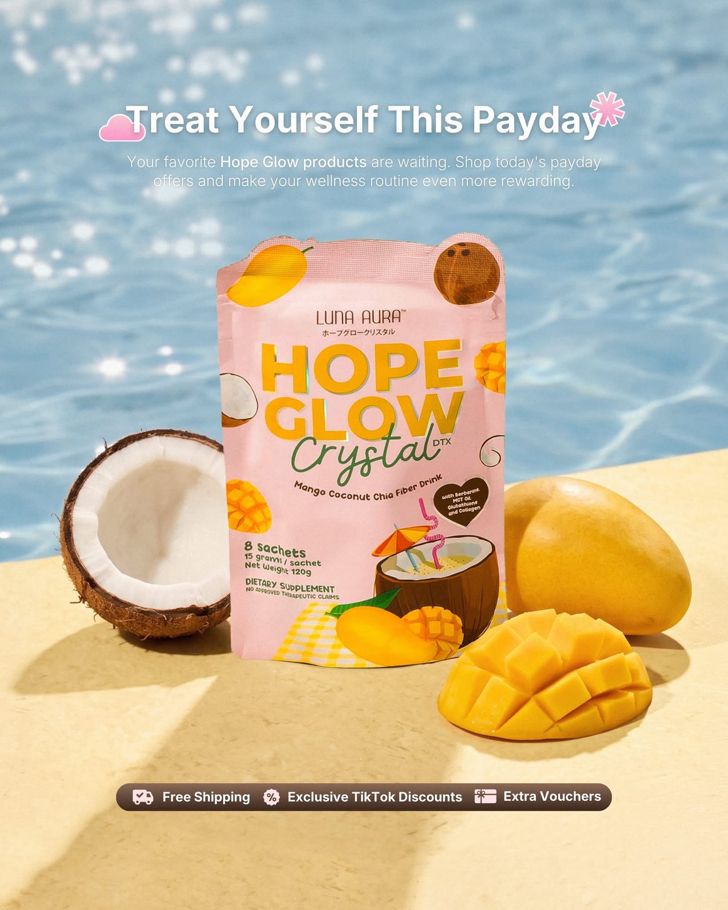 Luna Aura Hope Glow Mango Coconut Chia Fiber Drink 8s