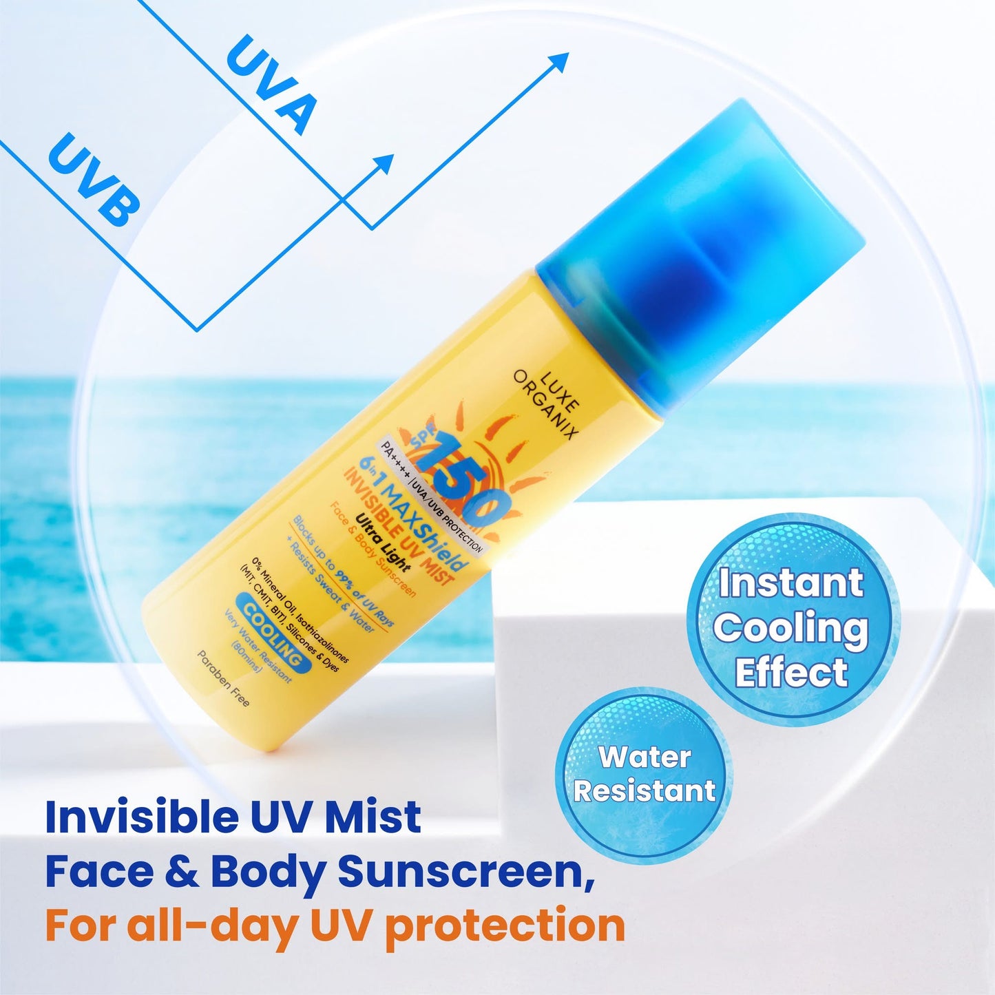 Luxe Organix 6-in-1 MAXShield Active Ultra Sheer Face & Body Invisible UV Mist 90ml