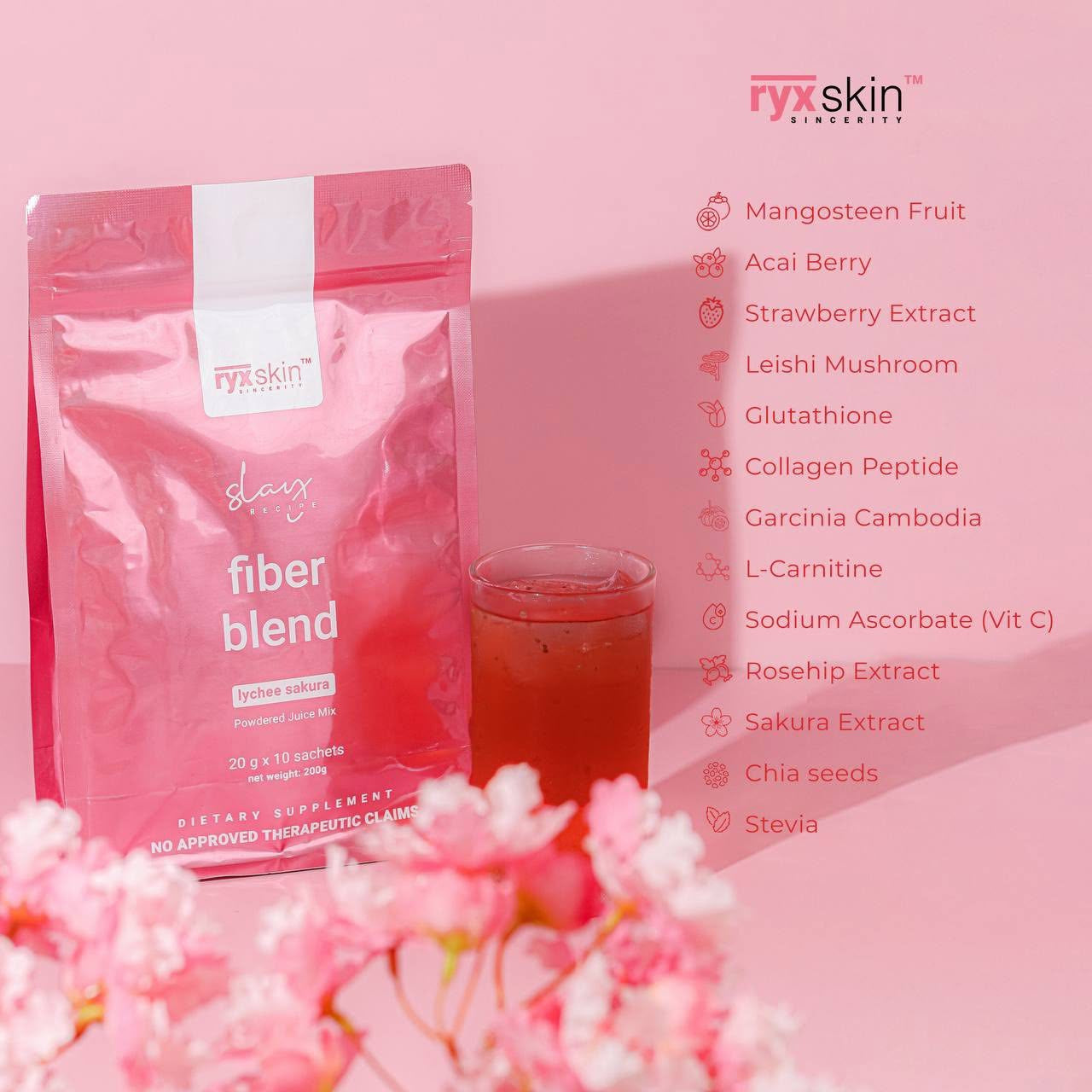 Ryxskin Fiber Blend Lychee Sakura Powdered Mix 10s