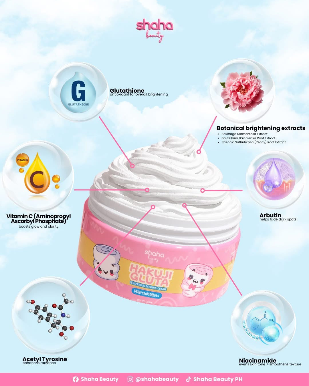 Shaha Beauty Hakuji Gluta Whipped Bleaching Cream 200ml