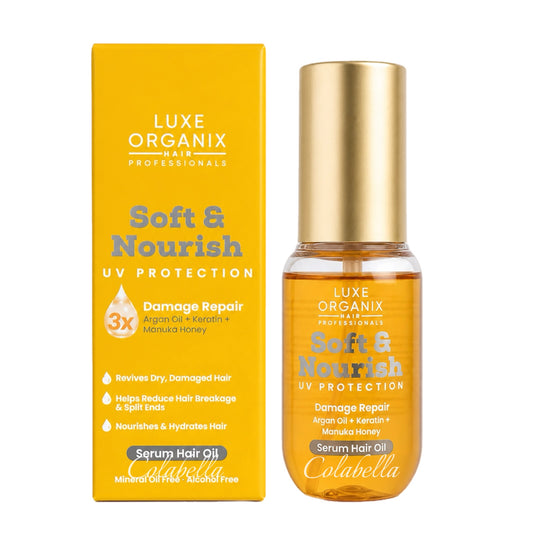 Luxe Organic Soft & Nourish Serum Hair Oil Argan Oil + Keratin + Manuka Honey Damage Repair 60ml
