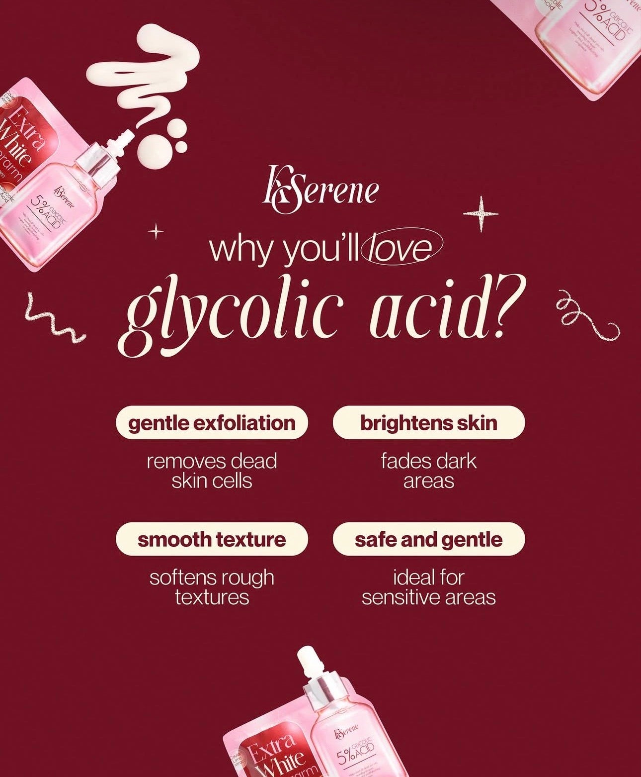 KSerene Extra White Underarm Serum Cream with 5% Glycolic Acid 30g