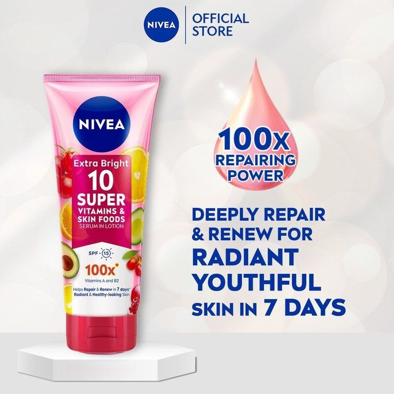 Nivea Extra Bright 10 Super Vitamins & SkinFoods Serum in Lotion 300ml