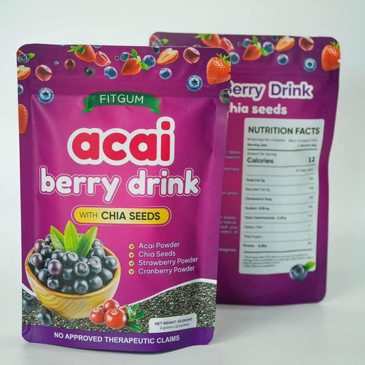 Fitgum Acai Berry Powdered Drink with Chia Seeds 10s