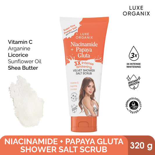 Luxe Organix Niacinamide + Papaya Gluta Velvet Shower Salt Scrub 320g