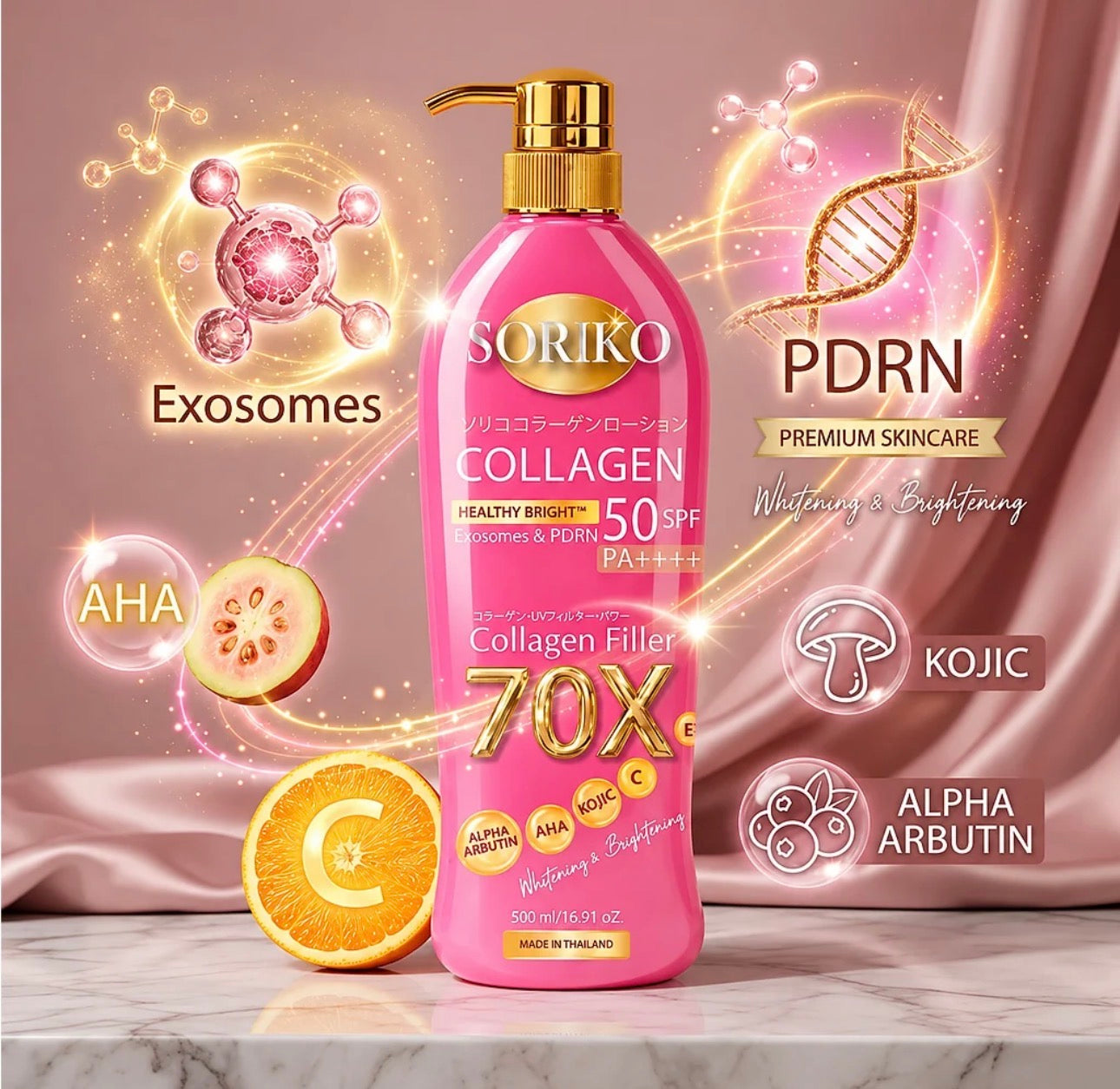 Soriko Collagen Healthy Bright Liposomes & PDRN Collagen Filler 70X Body Lotion SPF 50 PA++++ 500ml