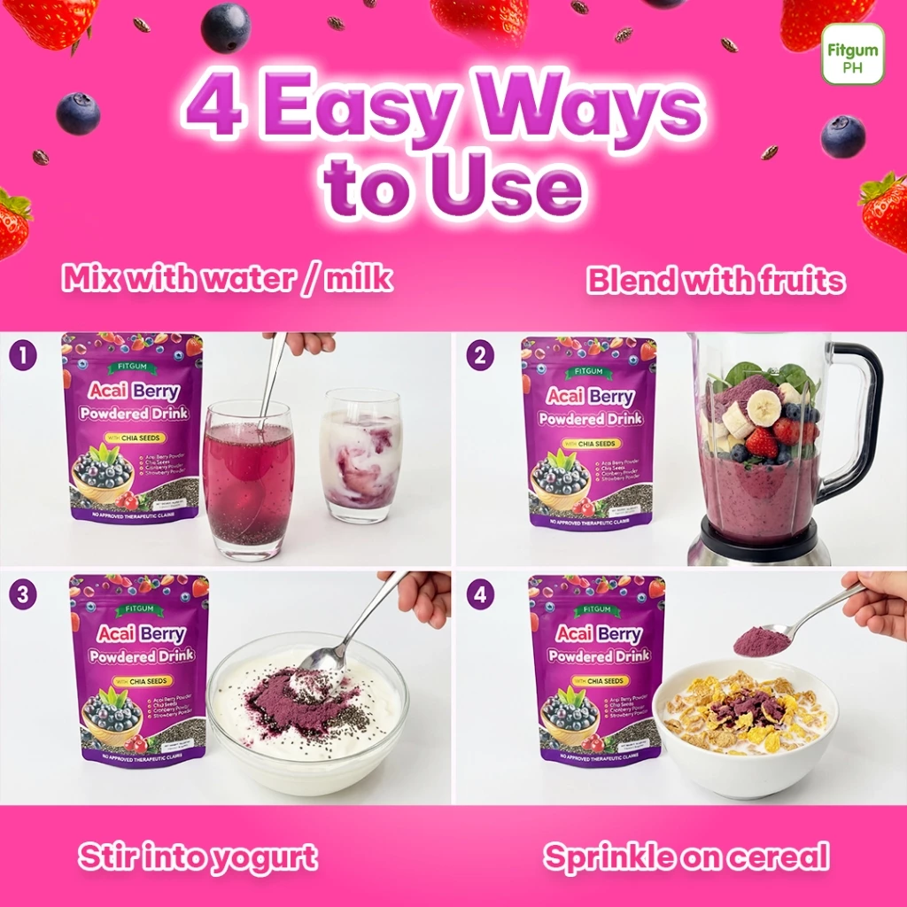 Fitgum Acai Berry Powdered Drink with Chia Seeds 10s