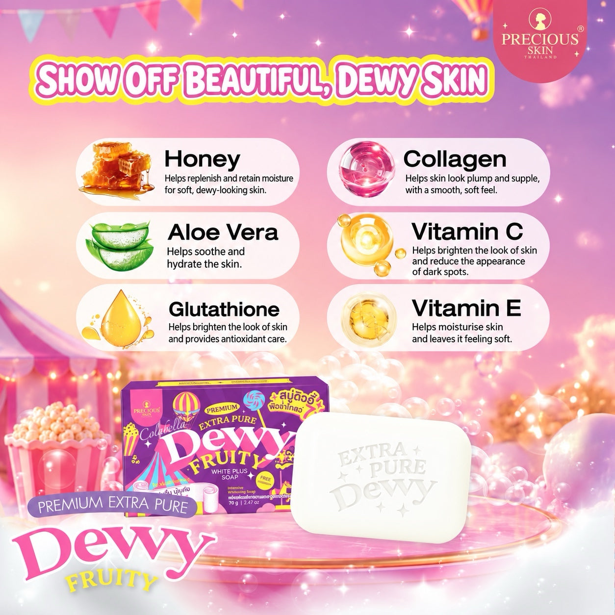 Precious Skin Thailand Premium Extra Pure Dewy Fruity White Plus Soap 70g