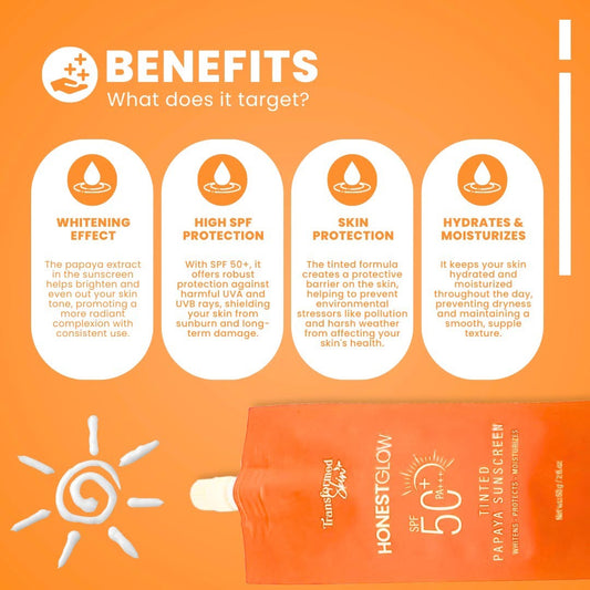 Honest Glow Tinted Papaya Sunscreen SPF50 PA+++ 50g by Transformed Skin