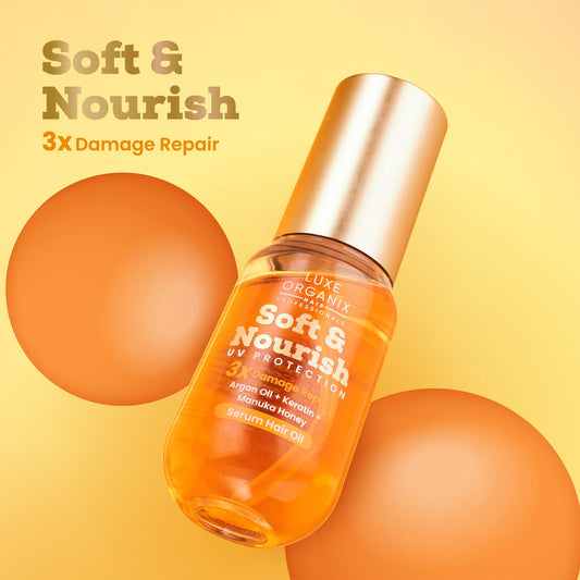 Luxe Organic Soft & Nourish Serum Hair Oil Argan Oil + Keratin + Manuka Honey Damage Repair 60ml