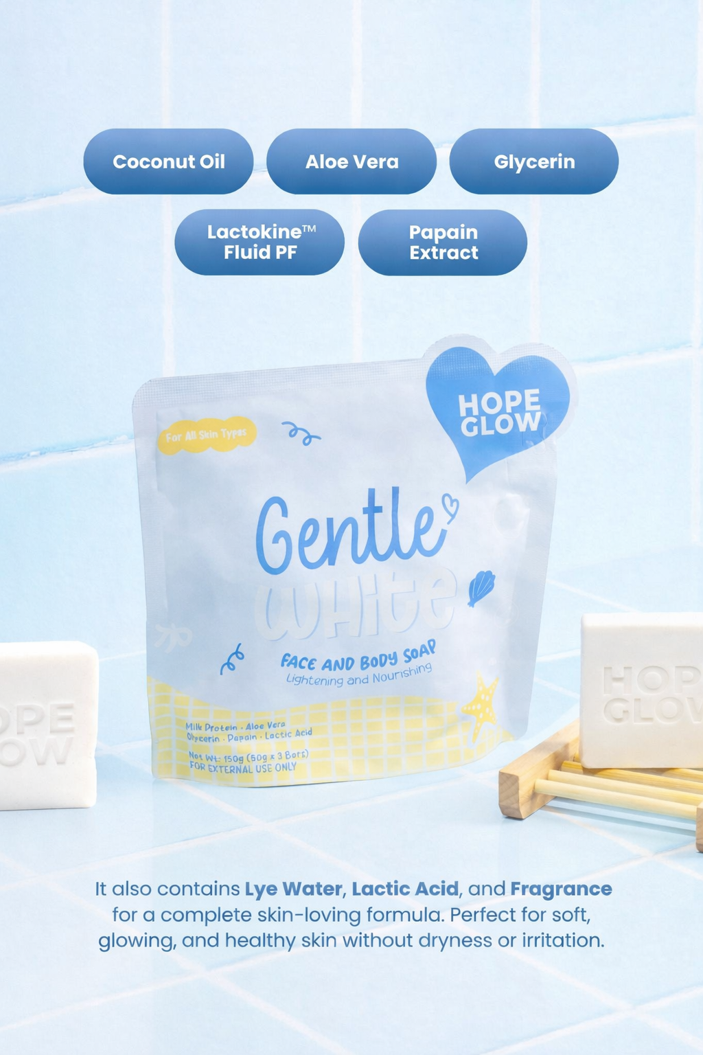 Luna Aura Hope Glow Gentle White Face & Body Soap (50g x 3 Bars)