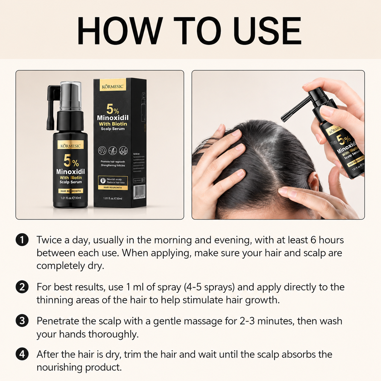 Kormesic 5% Minoxidil with Biotin Scalp Serum 30ml