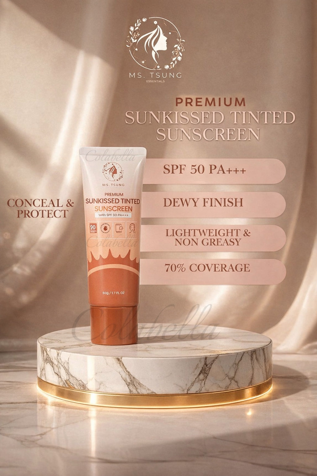 Ms. Tsung Essentials Premium Sunkissed Tinted Sunscreen SPF50 PA+++ 50g