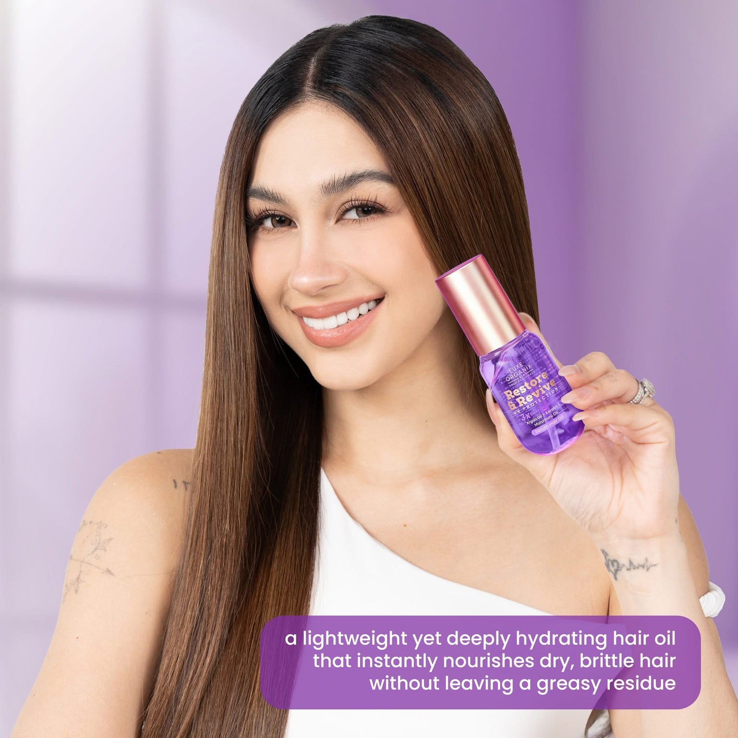 Luxe Organix Restore & Revive UV Protection 3X Deep Hydration Hair Oil Serum (Argan Oil + Keratin + Murumuru Oil) 60ml