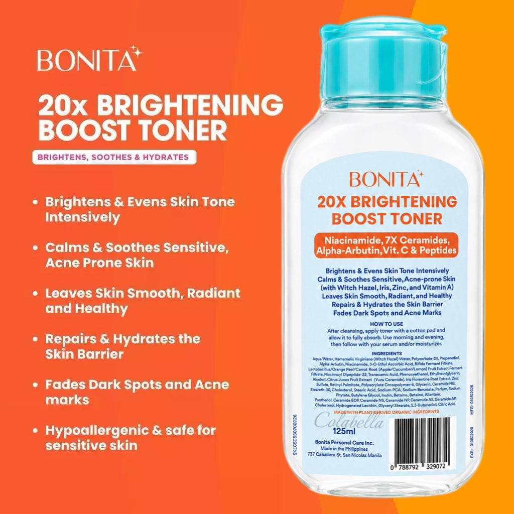 Bonita 20X Brightening Boost Toner (Niacinamide, Alpha Arbutin, Vitamin C & Ceramides) 125ml