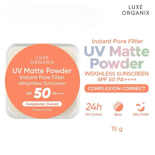 Luxe Organix UV Matte Powder Instant Pore Filter Weightless Sunscreen Complexion Correct 15g