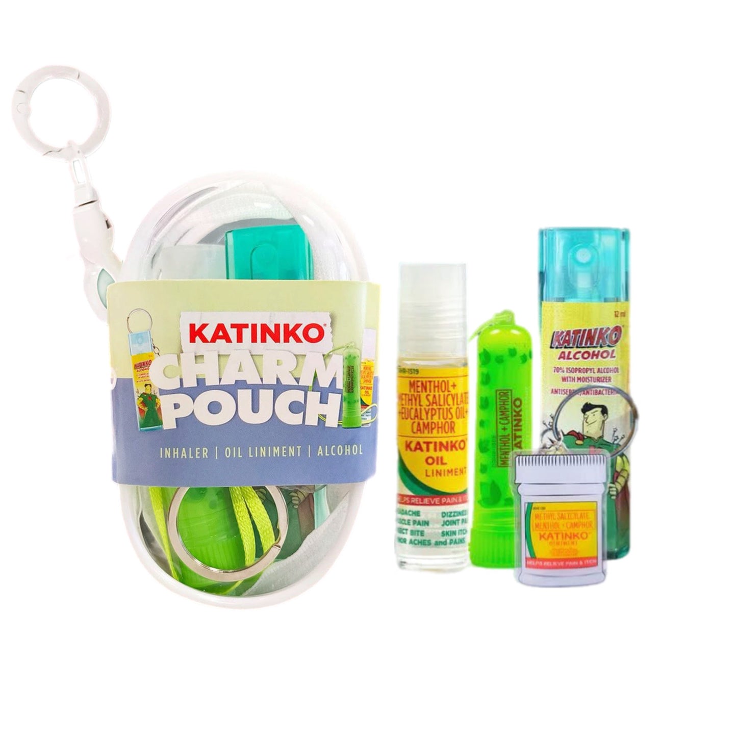 Katinko Charm Pouch - Oil Liniment, Ointment, Inhaler and Key Chain