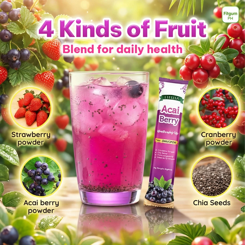 Fitgum Acai Berry Powdered Drink with Chia Seeds 10s