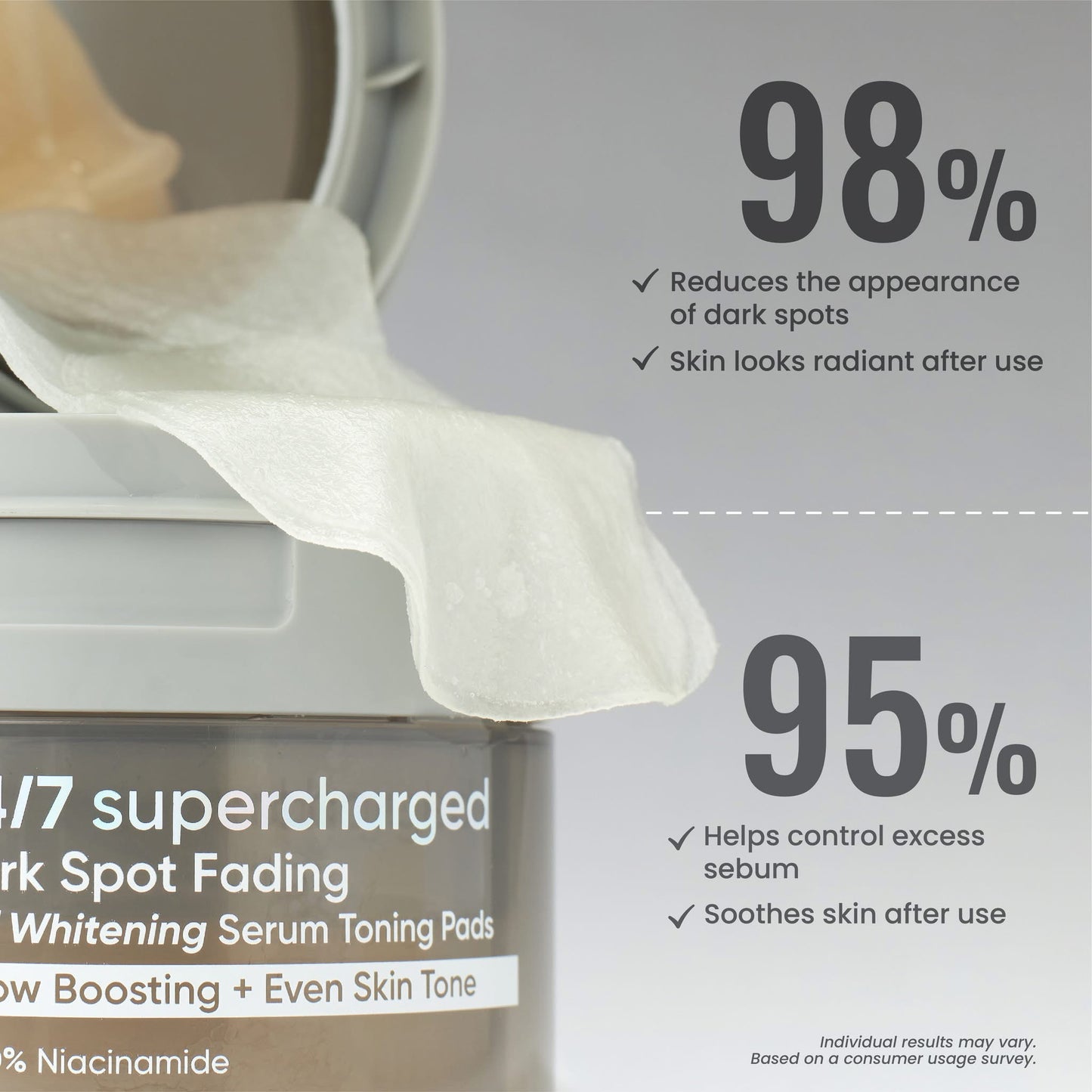 Luxe Organix 24/7 Supercharged Dark Spot Fading 2-in-1 Whitening Serum Concentrated Pads (Glow Boosting + Even Skin Tone)