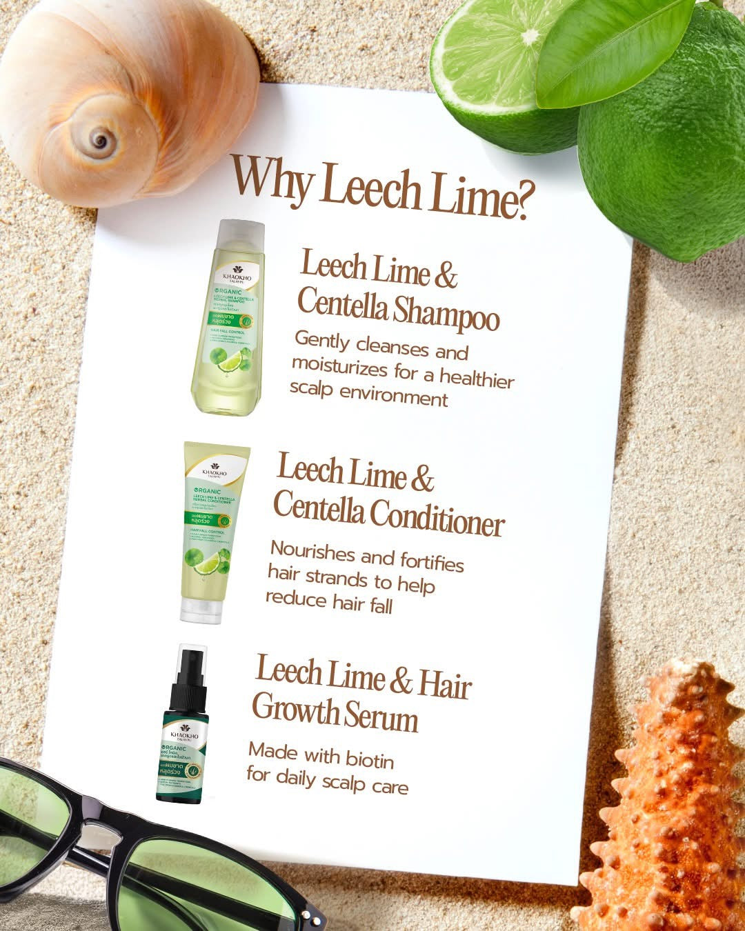 Khaokho Talaypu Leech Lime & Centella Herbal Shampoo (320ml) & Conditioner (280ml) Set