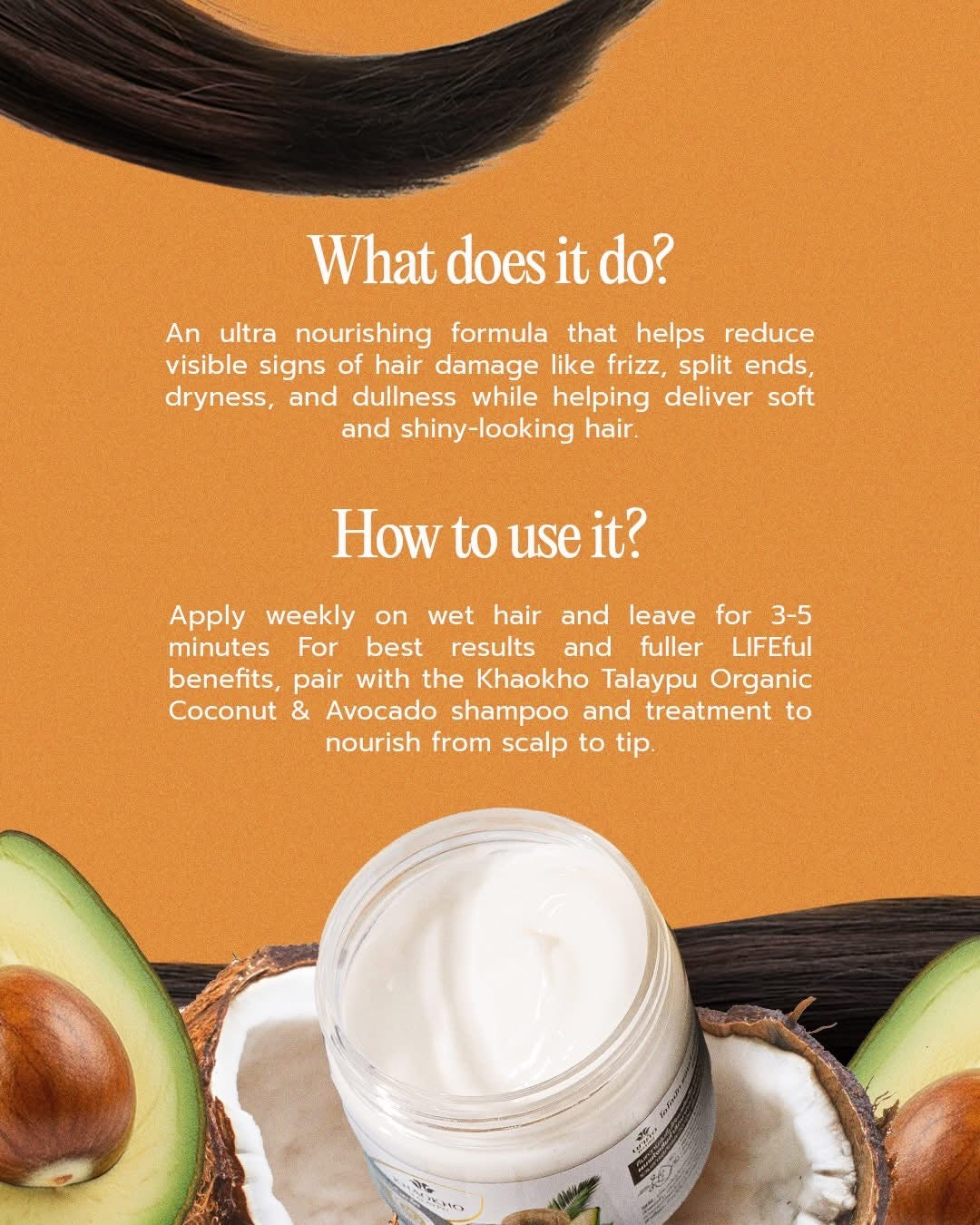 Khaokho Talaypu Coconut Avocado Shampoo (340ml) + Hair Treatment Organic Keratin (290ml) Set
