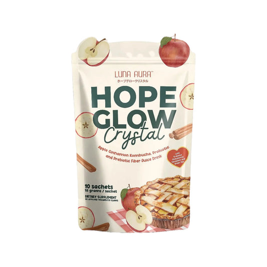 Luna Aura Hope Glow Crystal Apple Cinnamon Kombucha, Probiotic and Prebiotic Fiber Juice Drink 10s