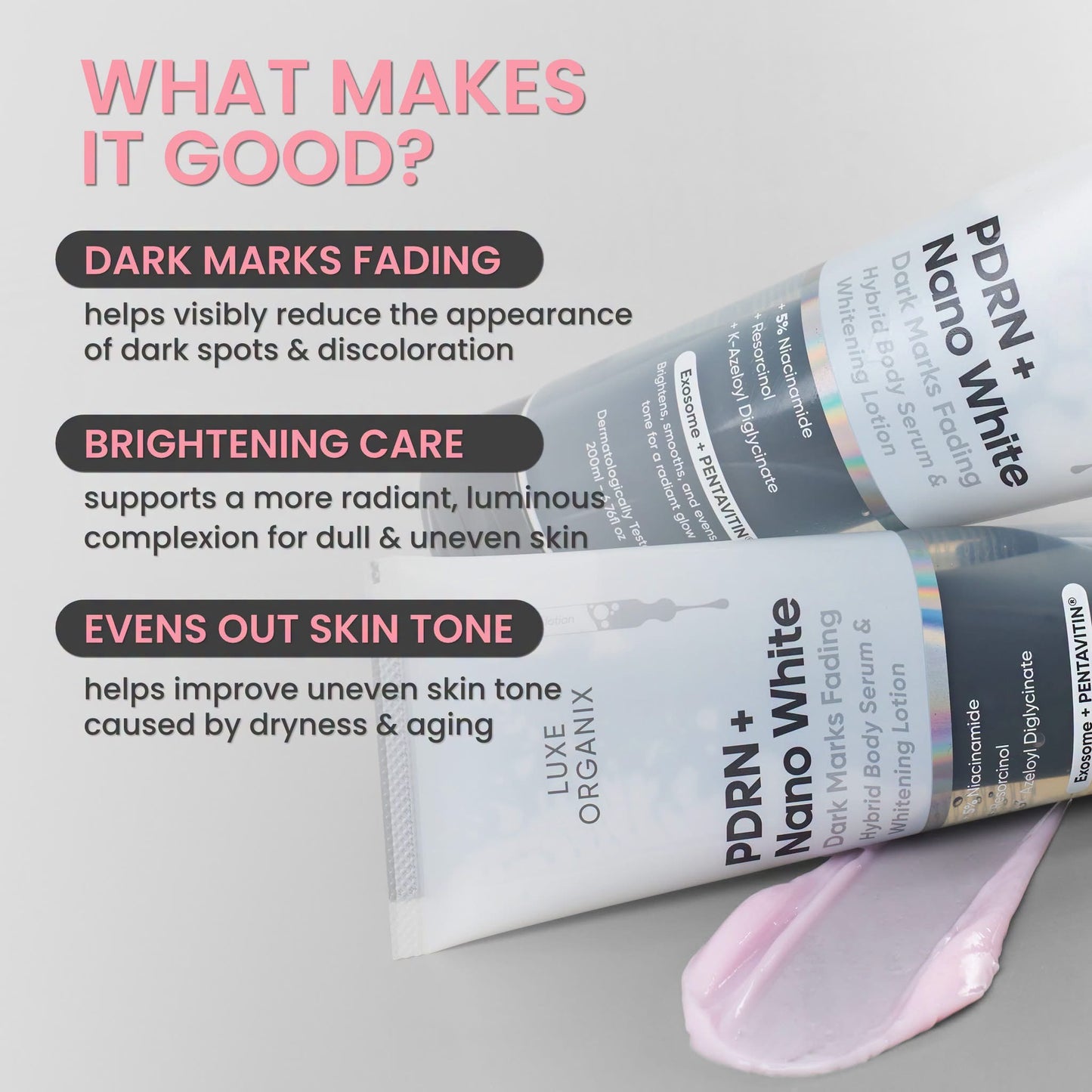 Luxe Organix PDRN + Nano White Dark Marks Fading Hybrid Body Serum & Whitening Lotion 200ml