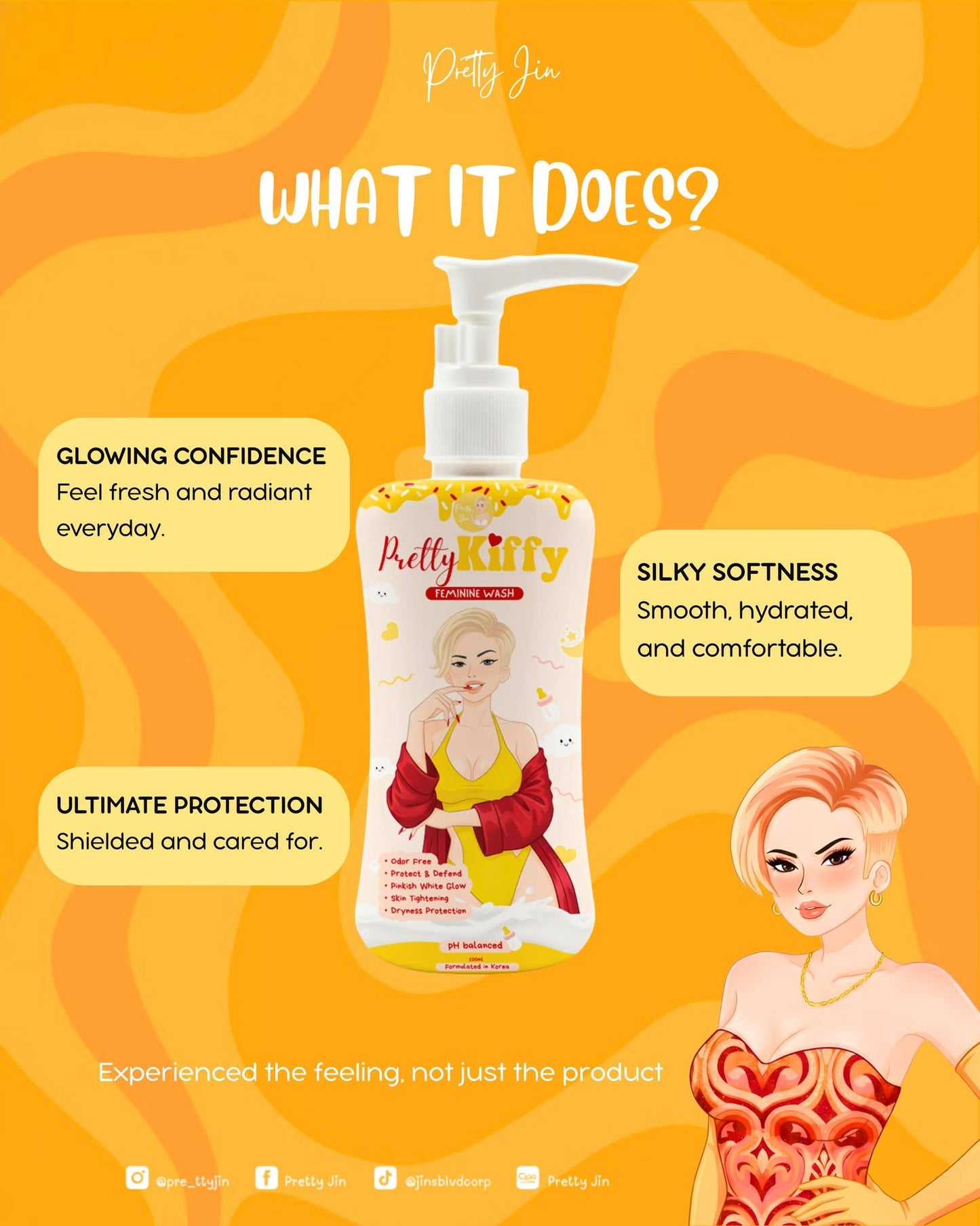 Pretty Kiffy Feminine Wash Pinkish Glow by Pretty Jin - pH Balanced & Gentle-Cleansing 100ml