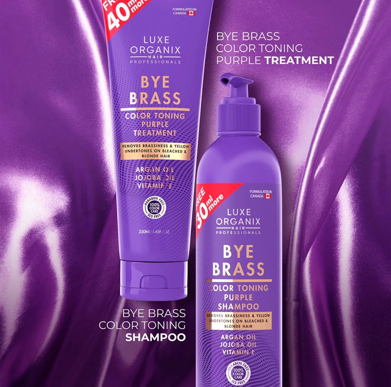 Luxe Organix Bye Brass Color Toning Purple Treatment Shampoo (270ml) & Conditioner (250ml) Set