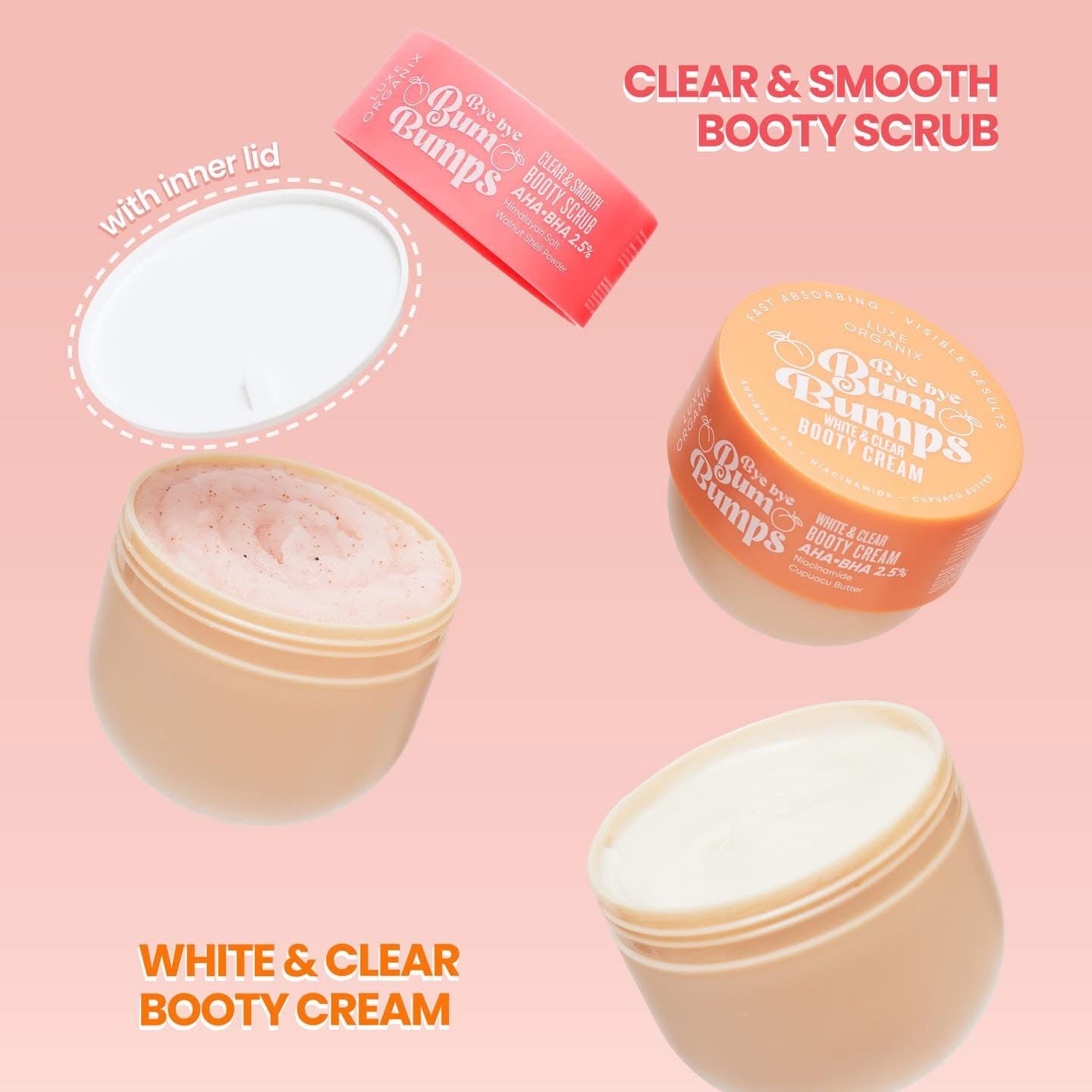 Luxe Organix Bye Bye Bum Bumps White and Clear Booty Cream 230g