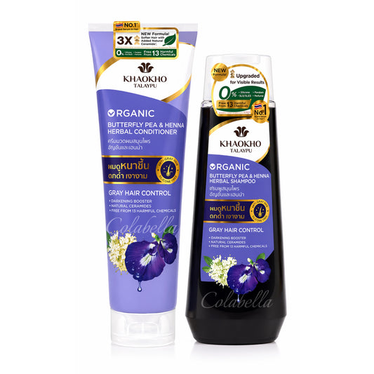 Khaokho Talaypu Butterfly Pea & Henna Herbal Shampoo (320ml) & Conditioner (280ml) Set