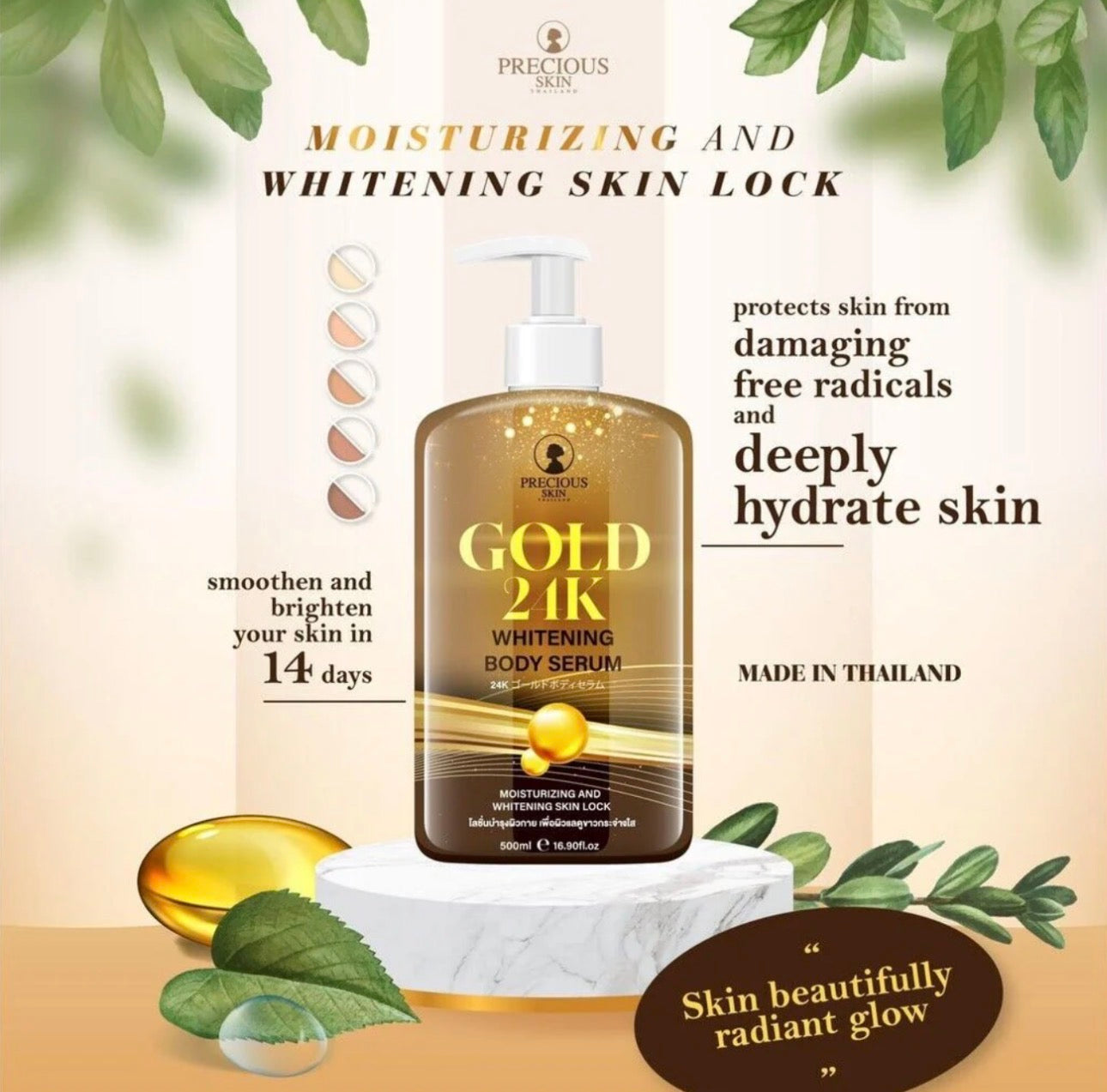 Gold 24K Whitening Body Serum by Precious Skin 500ml