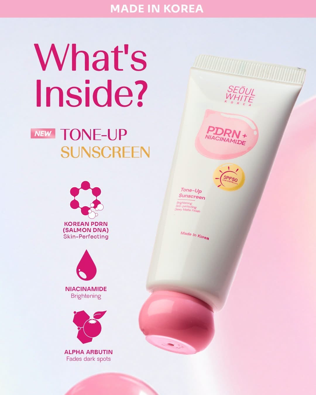 Seoul White Korea PDRN + Niacinamide Tone-Up Sunscreen SPF50 PA++++ 30ml