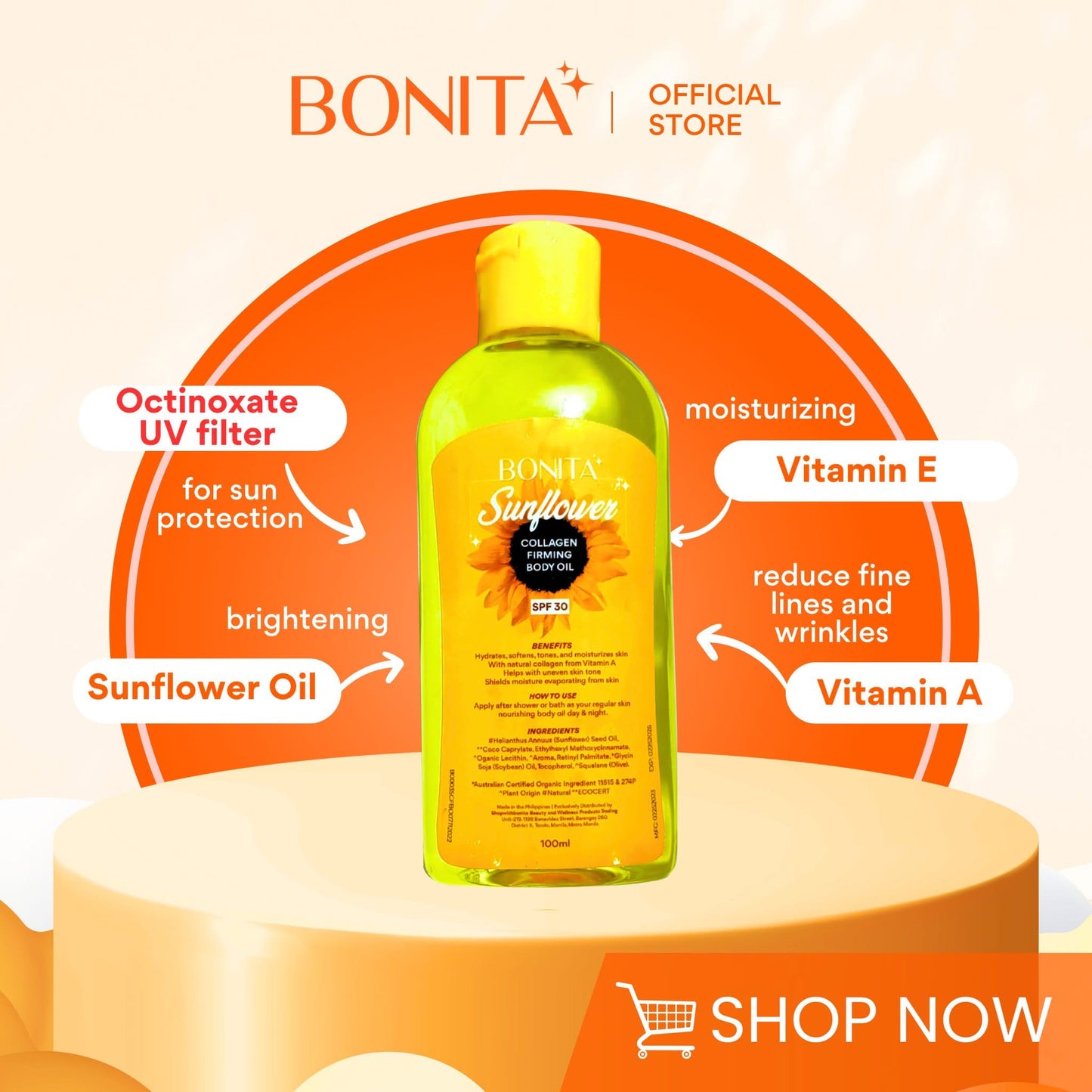 Bonita Sunflower Collagen Firming Body Oil SPF30 100ml