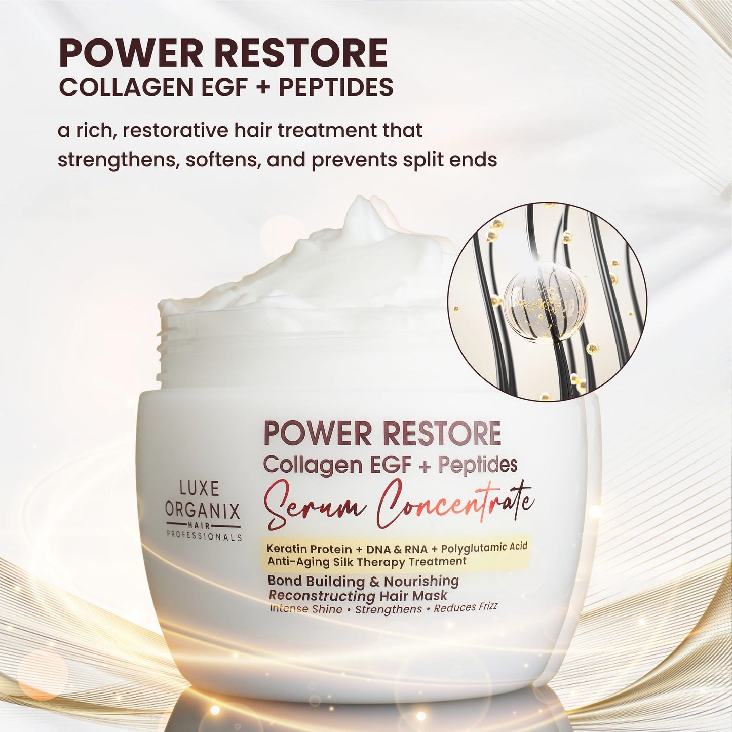 Luxe Organix Power Restore Collagen EGF + Peptides Serum Concentrate Hair Mask 500ml