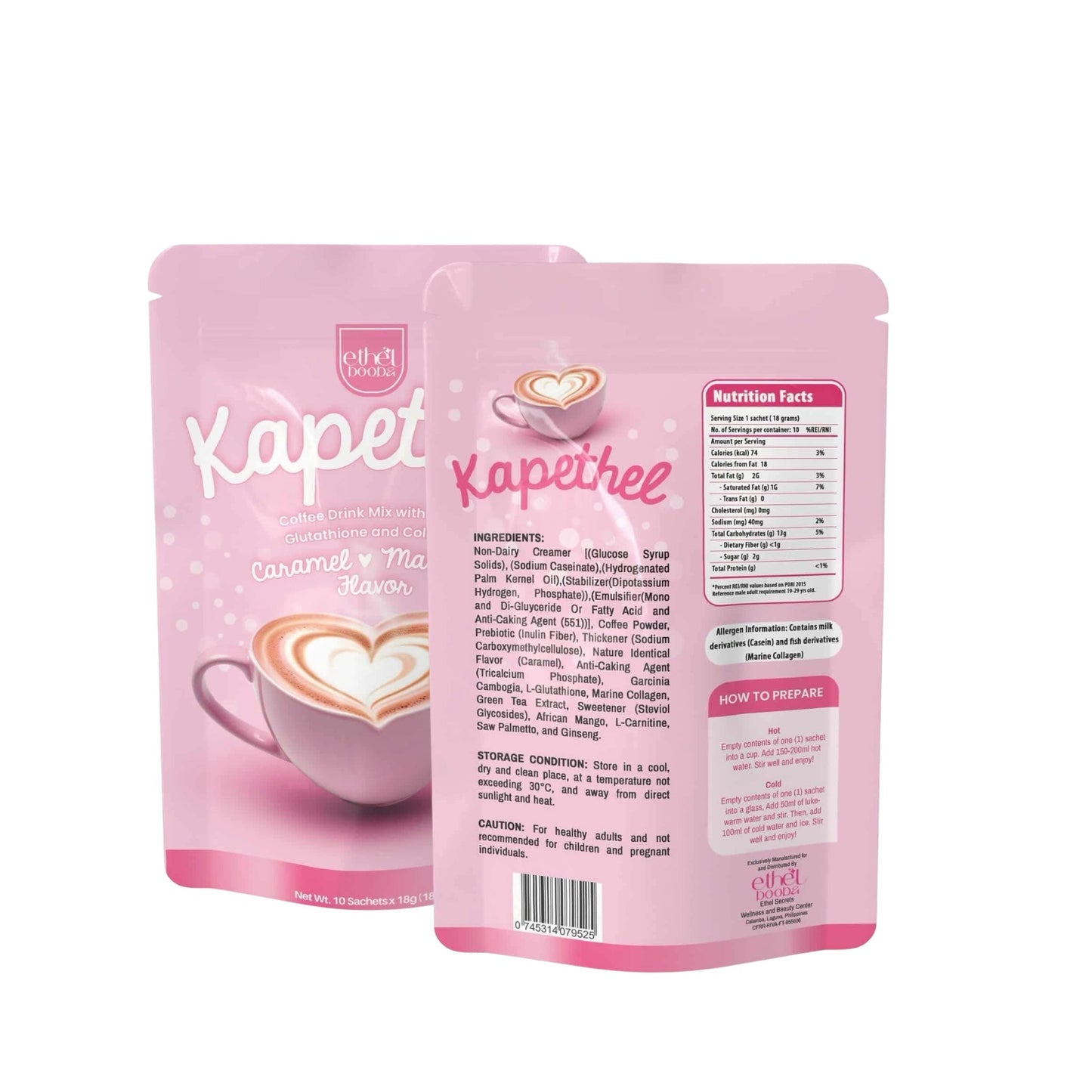 Kapethel Coffee Drink Mix with Herbs & Collagen Caramel Macchiato Flavor 10s