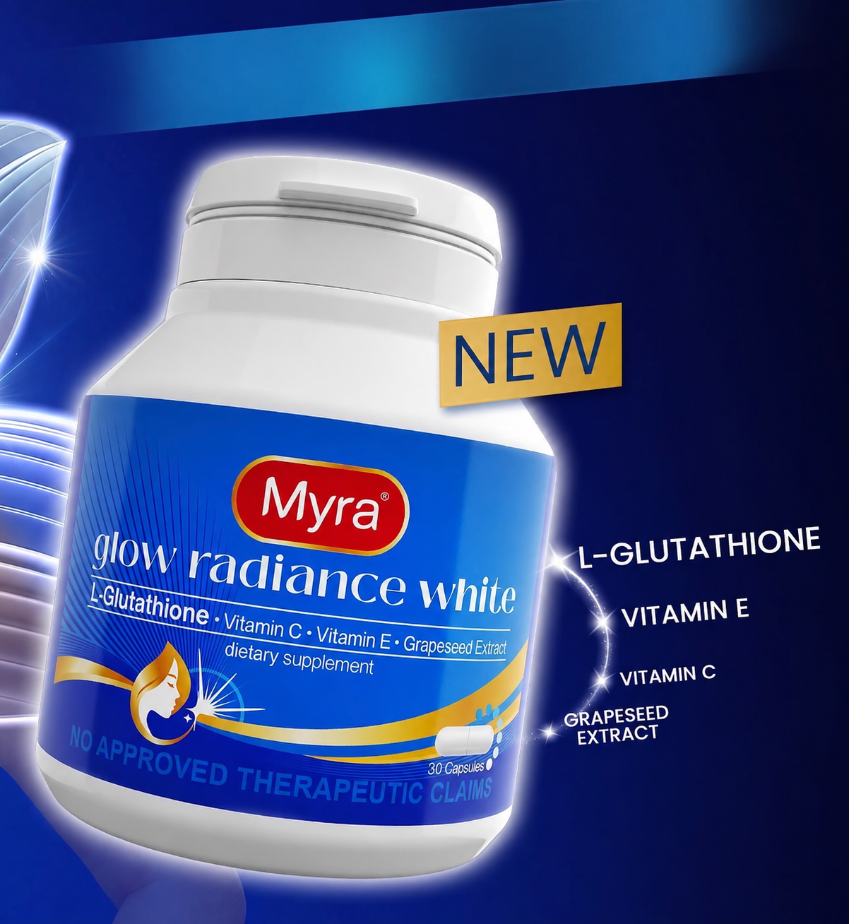 Myra Glow Radiance White Glutathione Supplement 30 Capsules