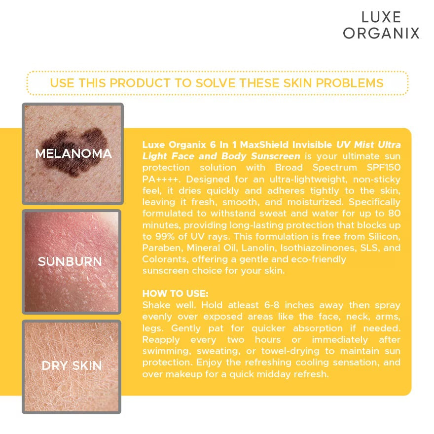 Luxe Organix 6-in-1 MAXShield Active Ultra Sheer Face & Body Invisible UV Mist 90ml