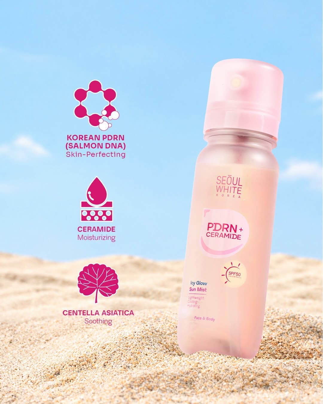 Seoul White Korea PDRN + Ceramide Icy Glow Sun Mist SPF50 85ml