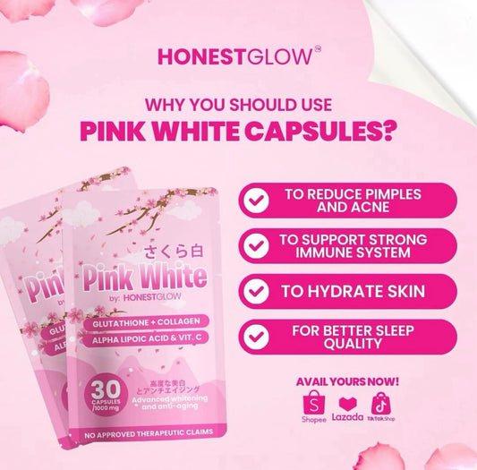 Honest Glow Pink White (Glutathione + Collagen) by Transformed Skin 30caps